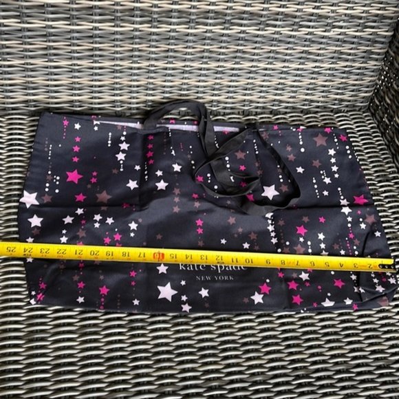 Kate Spade Black Multi Color with Light and Dark Pink Stars Canvas Tote XL Reusa - Picture 12 of 16